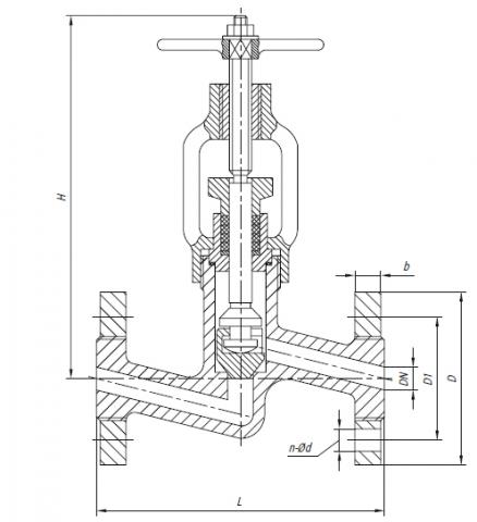 Нержавеющий фланцевый клапан (вентиль) 15нж22нж Ду40 Ру40